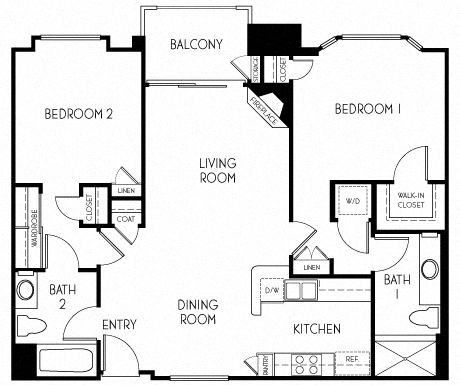 2 bedroom 2 bathroom Floor plan I at The Adler Apartments, California, 90025